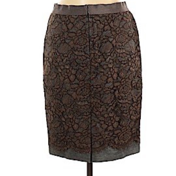 Ann Taylor Lace Overlay Brown / Gray Loft Pencil Skirt - Size 4 - Picture 3 of 11